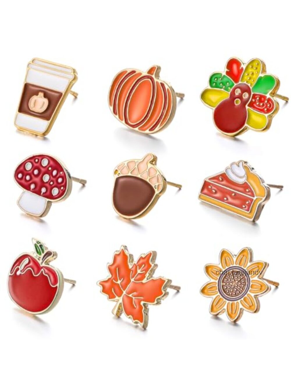 9 Pairs Small Pumpkin Stud Earrings Metal Fall Thanksgiving